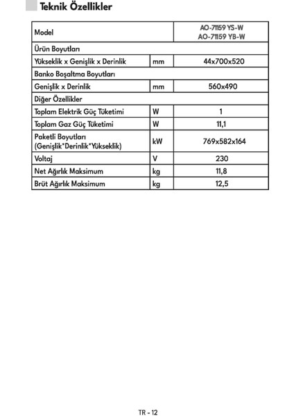 AO-71159 Ys-W Ankastre Ocak