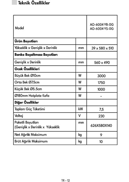 AO-6004 Ys-Dg 60 cm 4 Gözü Gazlı Ankastre Ocak