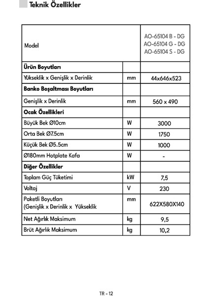 AO-65104 S-Dg 65 cm 4 Gözü Gazlı Ankastre Ocak