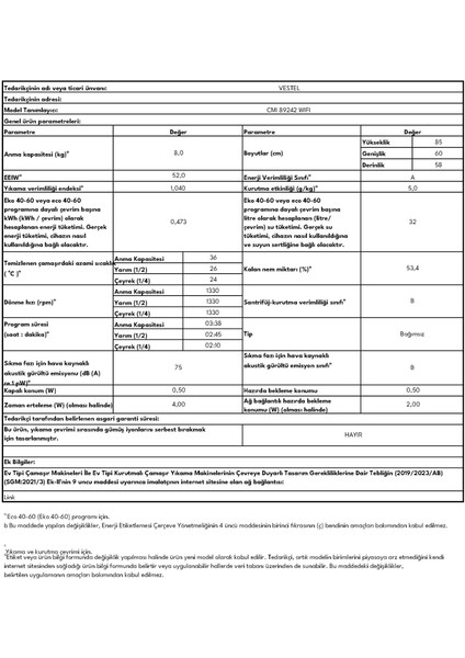 CMI 89242 WIFI 8 Kg 1400 Devir Çamaşır Makinesi