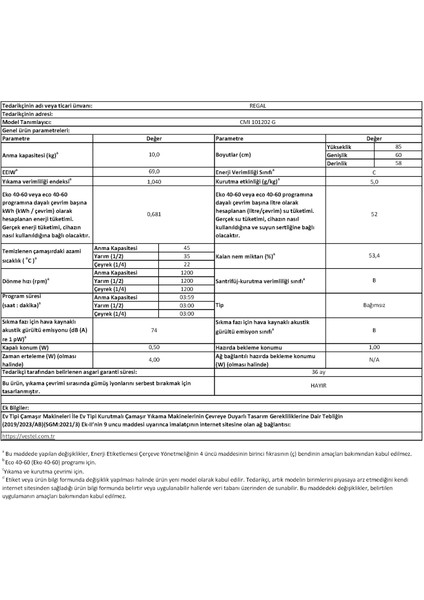 CMI 101202 G Çamaşır Makinesi