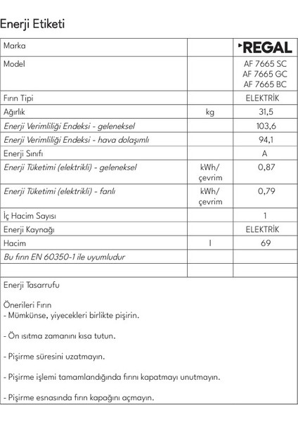 Af 7665 Bc Ankastre Fırın