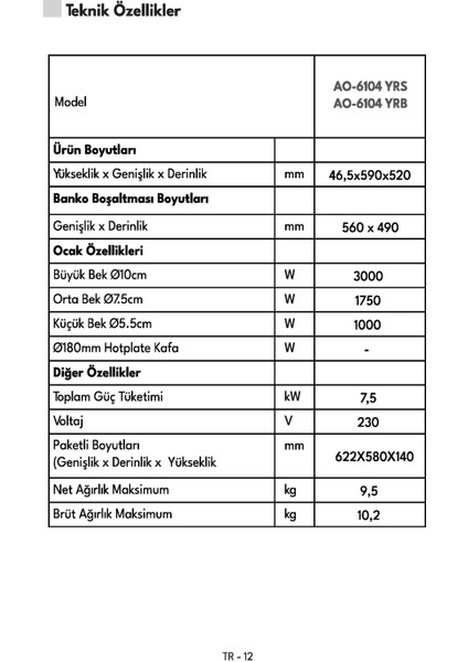 AO-6104 YRS Ankastre Ocak