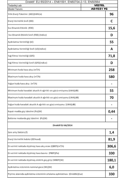 AD-9331 Yg Ankastre Davlumbaz