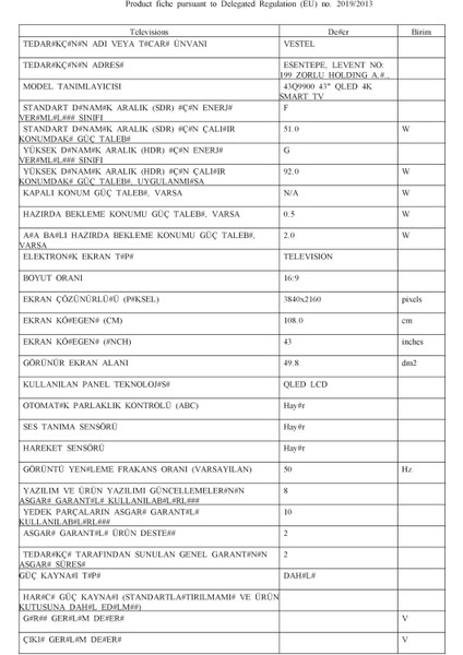 43Q9900 43" 109 Ekran Dahili Uydu Alıcılı 4K Ultra HD Smart QLED TV