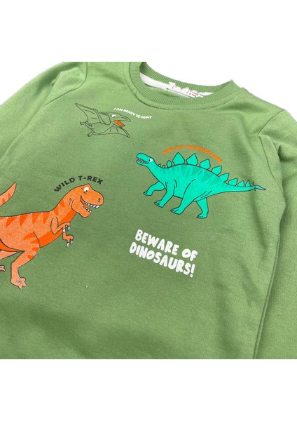 Erkek Bebek 2 Iplik Şardonlu Sweatshirt Dinozor Baskılı