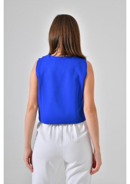 Saks Mavi Cep Detaylı Pensli 3 Düğme Kapama Astarlı Yelek fırsatları