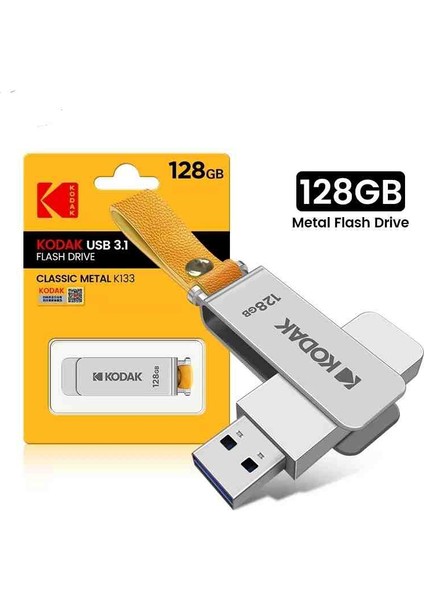 K133 128Gb. Yüksek Hızlı 3.1 USB Flash Bellek Dönüştürücü Hediye Metal Orjinal Sağlam