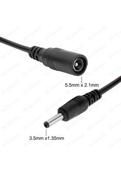 5.5mm x 2.1mm Dişi To 3.5mm x 1.35MM Erkek Dc Güç Adaptör Kablosu