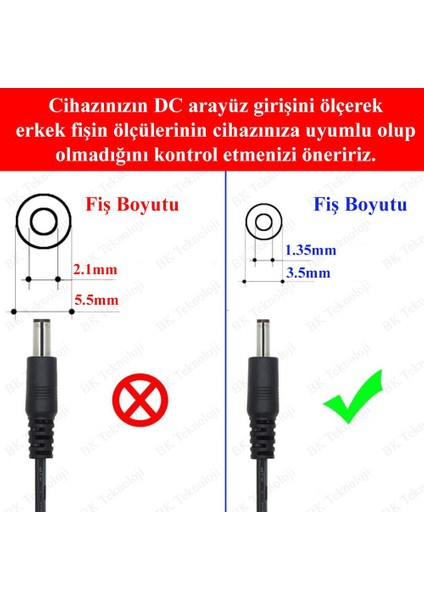 5.5mm x 2.1mm Dişi To 3.5mm x 1.35MM Erkek Dc Güç Adaptör Kablosu