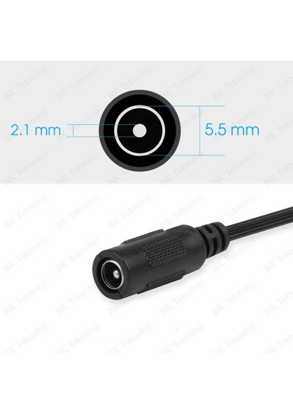 5.5mm x 2.1mm Dişi To 3.5mm x 1.35MM Erkek Dc Güç Adaptör Kablosu
