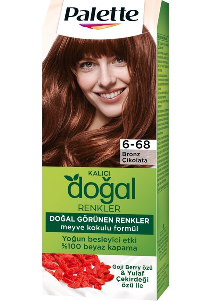 Kalıcı Doğal Renkler 6-68 Bronz Çikolata Saç Boyası Goji Berry Özü & Yulaf Çekirdeği Özü ile