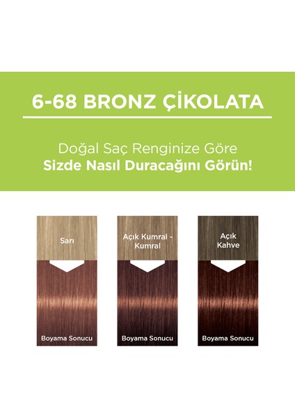 Kalıcı Doğal Renkler 6-68 Bronz Çikolata Saç Boyası Goji Berry Özü & Yulaf Çekirdeği Özü ile