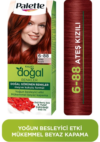 Kalıcı Doğal Renkler 6-88 Ateş Kızılı Saç Boyası Goji Berry Özü & Yulaf Çekirdeği Özü ile