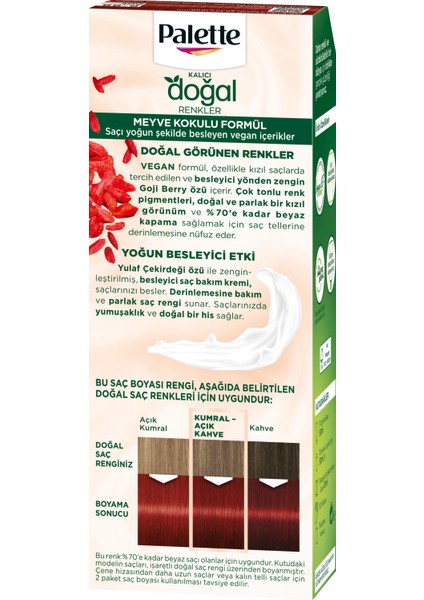 Kalıcı Doğal Renkler 6-88 Ateş Kızılı Saç Boyası Goji Berry Özü & Yulaf Çekirdeği Özü ile