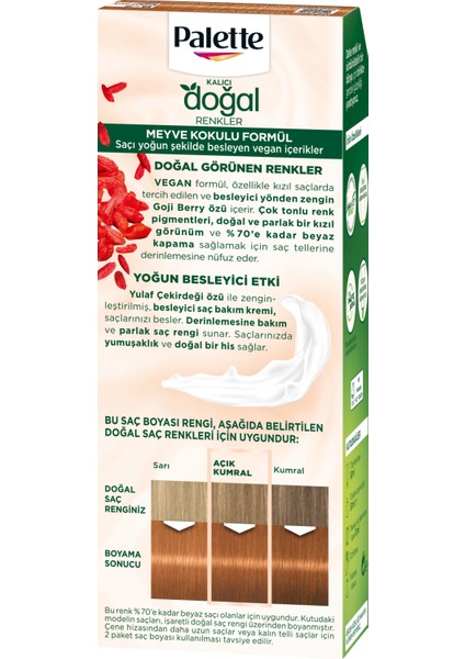 Kalıcı Doğal Renkler 9-7 Doğal Açık Bakır Saç Boyası Goji Berry Özü & Yulaf Çekirdeği Özü ile