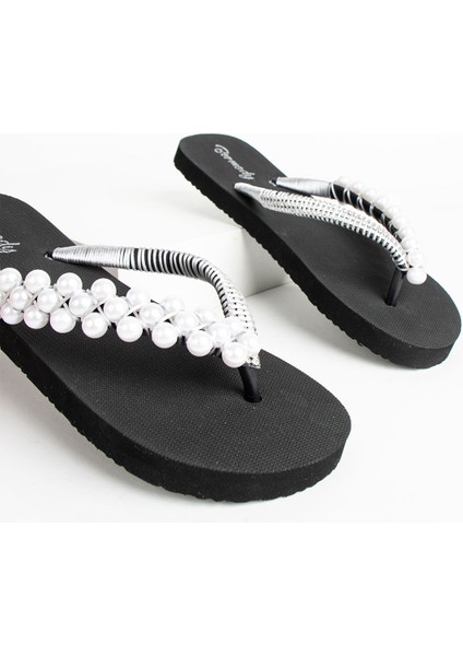 Kadın Siyah Gümüş Taşlı Rahat Parmak Arası Acıtmaz Terlik Flip Flops fiyatları