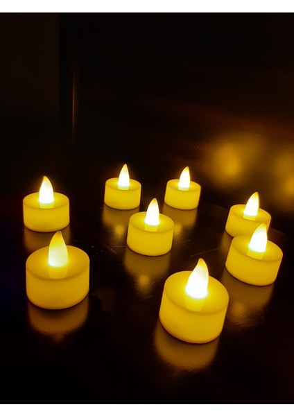 8 Adet Tealight LED Mum Dumansız Sarı Işık Piller Dahil