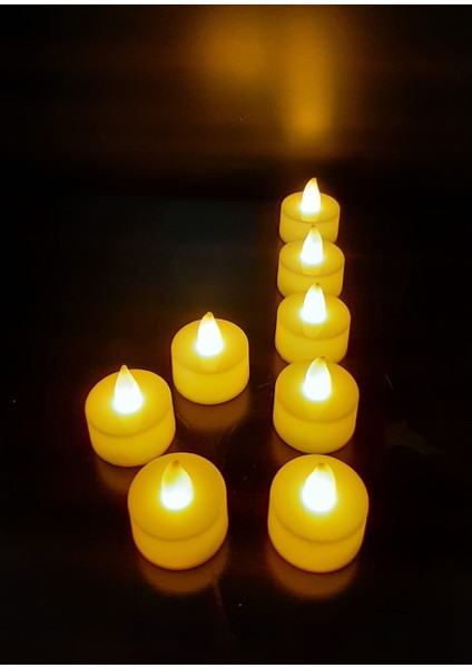 8 Adet Tealight LED Mum Dumansız Sarı Işık Piller Dahil