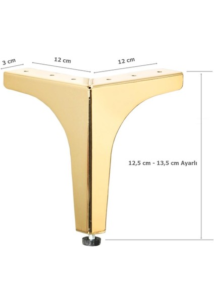 4 Adet Klas Ayak Metal 12,5 cm Altın Mobilya Koltuk Ayağı