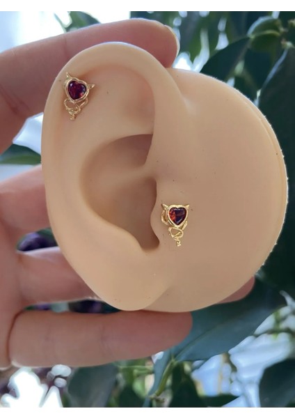 Ares Collection Kararmaz Zirkon Taşlı Kalp Earcuff Sıkıştırmalı Kıkırdak Conch Orbital Delik Gerektirmeyen Küpe