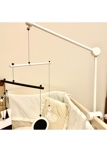 Ahşap Dönence Montessori Mobil Askısı Beyaz Renkli (Munari Mobil Hariç)