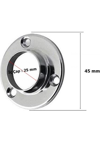 2 Adet Metali Metal Yuvarlak Dolap Askı Borusu Flanşı Krom