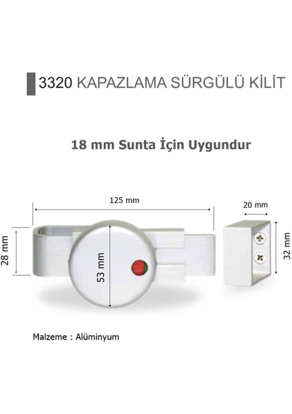 Islak Hacim 18 mm Sunta Için Kabin Alm. Kapazlama Sürgülü Kilit