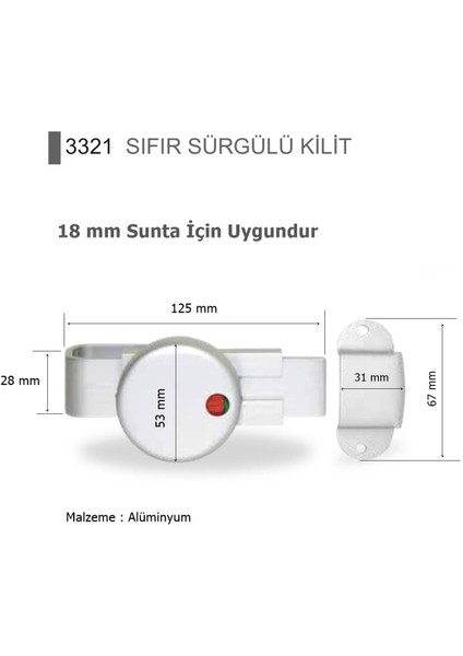 Islak Hacim 18 mm Sunta Için Kabin Almüminyum Sıfır Sürgülü Kilit