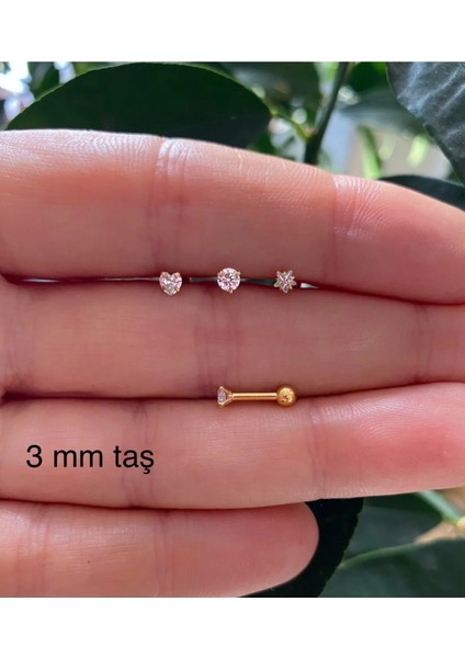 Cerrahi Çelik Paslanmaz Zirkon Taşlı 3 Lü Piercing Küpe Set Set