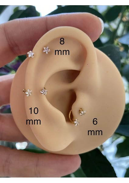 Cerrahi Çelik Iki Ucu Zirkon Yıldız Taşlı Helix Kıkırdak Tragus Rook Lobe Uyumlu Halka Piercing