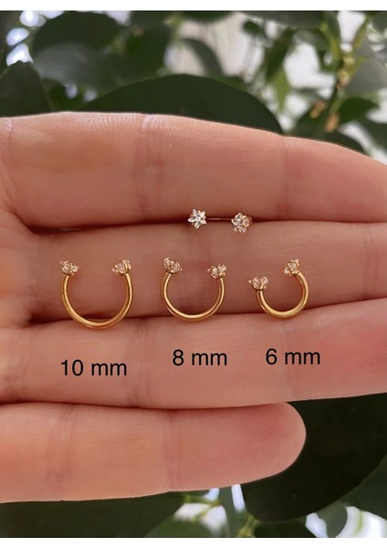 Cerrahi Çelik Iki Ucu Zirkon Yıldız Taşlı Helix Kıkırdak Tragus Rook Lobe Uyumlu Halka Piercing