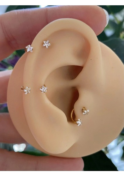 Cerrahi Çelik Iki Ucu Zirkon Yıldız Taşlı Helix Kıkırdak Tragus Rook Lobe Uyumlu Halka Piercing modelleri