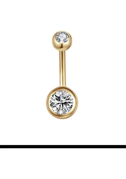 316L Cerrahi Çelik Çift Taşlı Gold Renk Göbek Piercingi