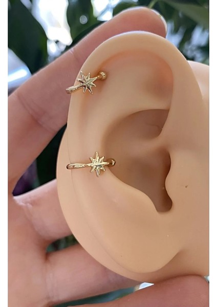 Ares Collection Kararmaz Yıldız Earcuff Sıkıştırmalı Kıkırdak Conch Orbital Delik Gerektirmeyen Küpe