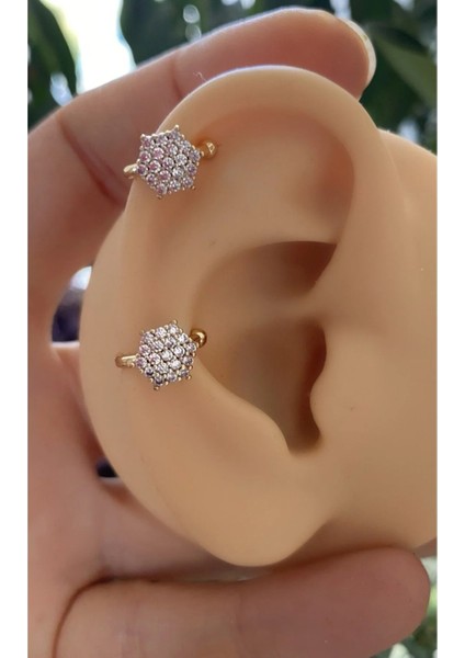 Ares Collection Kararmaz Zirkon Taşlı Earcuff Sıkıştırmalı Kıkırdak Conch Orbital Delik Gerektirmeyen Küpe