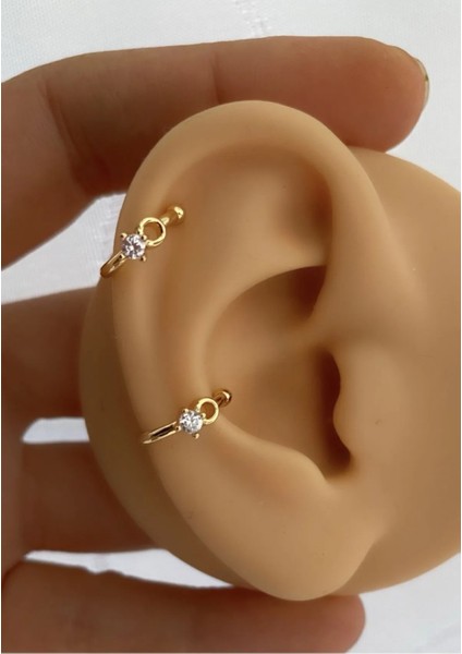 Ares Collection Kararmaz Zirkon Taşlı Earcuff Sıkıştırmalı Kıkırdak Conch Orbital Delik Gerektirmeyen Küpe