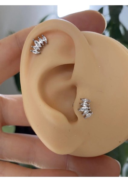 Cerrahi Çelik Zirkon Taşlı Önden Takmalı Arkası Düz Tragus Helix Kıkırdak Conch Lobe Piercing Küpe Lbrt