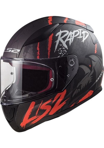 Rapid Raven Mat Siyah-Beyaz-Kırmızı Kask