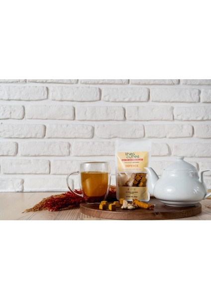 Deffence Şekersiz Küp Çay 25 Küp 50 gr Propolisli Zencefilli Bitki Çayı Vegan