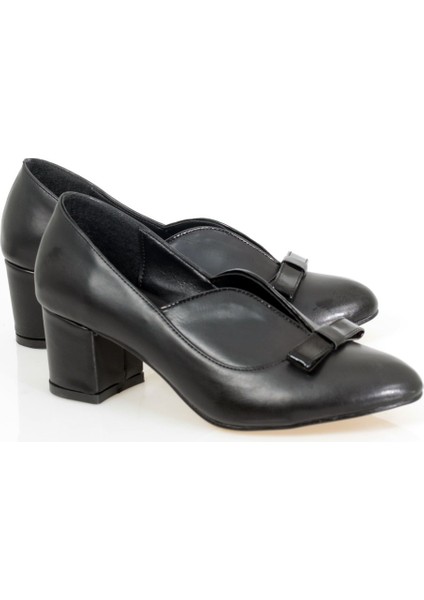 Siyah Kalın Topuk Fiyonklu Stiletto(5cm)