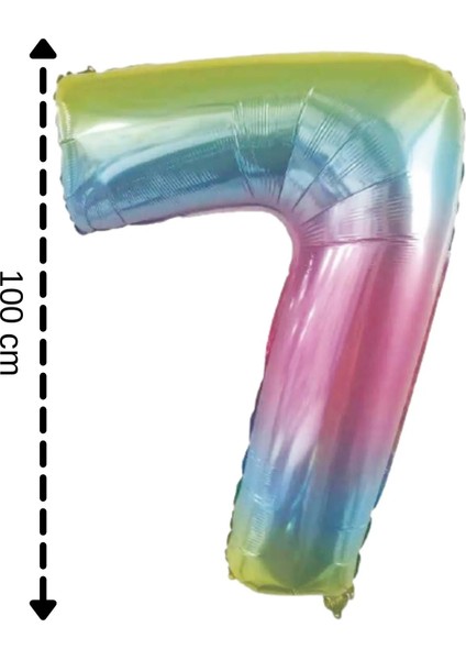 Gökkuşağı Renkli Folyo Balon 7 Rakamı Helyum Balon 100 cm