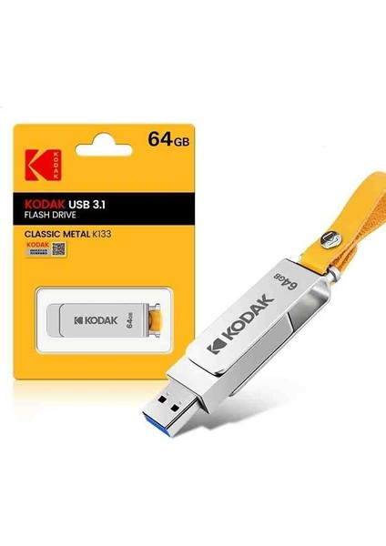 K133 64Gb Yüksek Hızlı 3.1 Usb Flash Bellek Dönüştürücü Hediye Metal Sağlam Orjinal