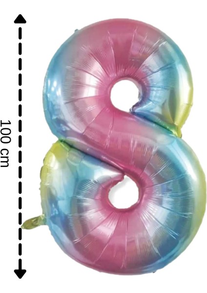 Gökkuşağı Renkli Folyo Balon 8 Rakamı Helyum Balon 100 cm