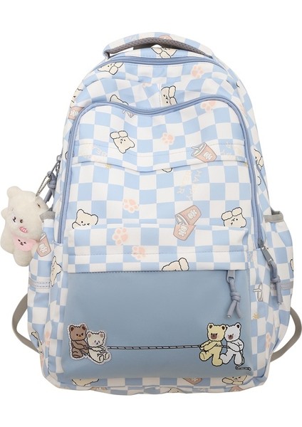 Kampüs Lise Öğrencisi Okul Çantası Kız Büyük Kapasiteli Ekose Sırt Çantası Sevimli Baskılı Kız Sırt Çantası (Yurt Dışından)