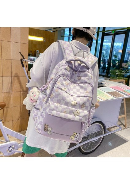 Kampüs Lise Öğrencisi Okul Çantası Kız Büyük Kapasiteli Ekose Sırt Çantası Sevimli Baskılı Kız Sırt Çantası (Yurt Dışından) fiyatları