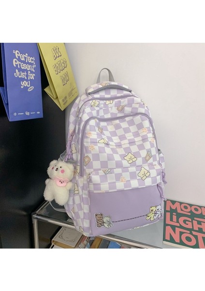 Kampüs Lise Öğrencisi Okul Çantası Kız Büyük Kapasiteli Ekose Sırt Çantası Sevimli Baskılı Kız Sırt Çantası (Yurt Dışından) modelleri