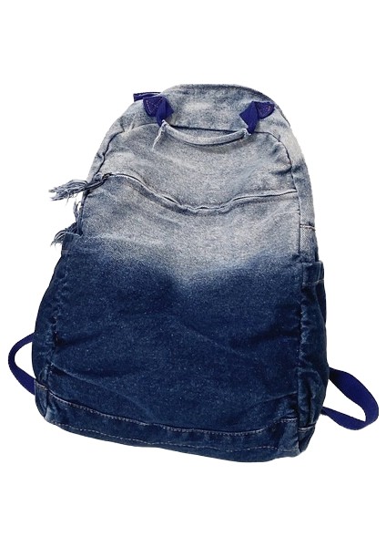 Yıkanmış Denim Tuval Sırt Çantası Moda Gradyan Okul Çantası (Yurt Dışından)