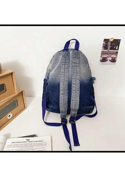 Yıkanmış Denim Tuval Sırt Çantası Moda Gradyan Okul Çantası (Yurt Dışından) fiyatları