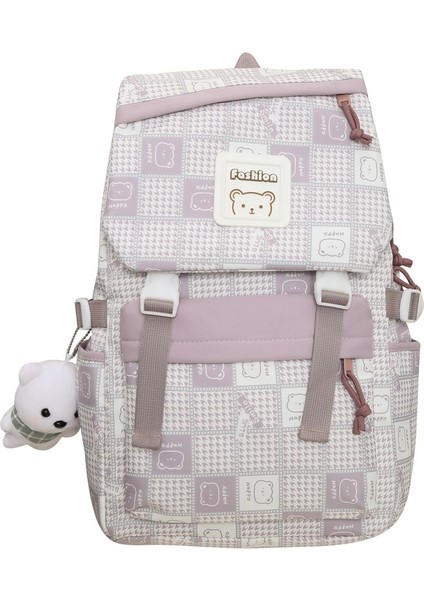 Sırt Çantası Büyük Kapasiteli Ekose Öğrenci Okul Çantası Lise Sırt Çantası (Yurt Dışından)